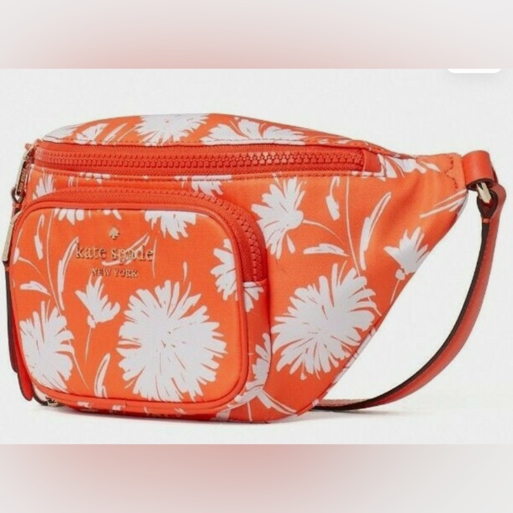 Kate Spade New York Dorian Nylon Belt Bag in the Wild Blossom Orange colorway
